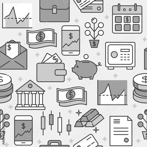 Finance and money seamless pattern in line style