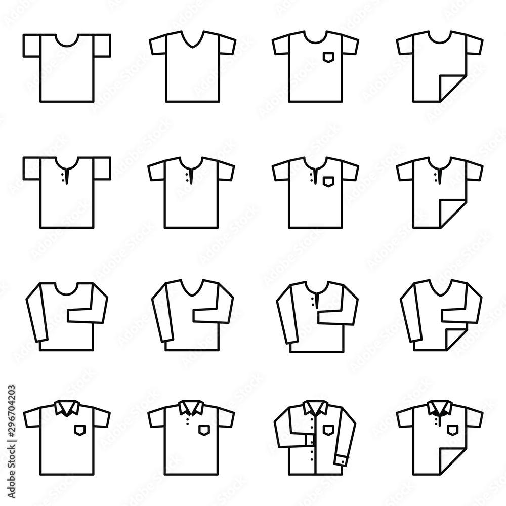 T shirt icon set - vector. Single line stroke. T shirt icon set - vector. Single line stroke.