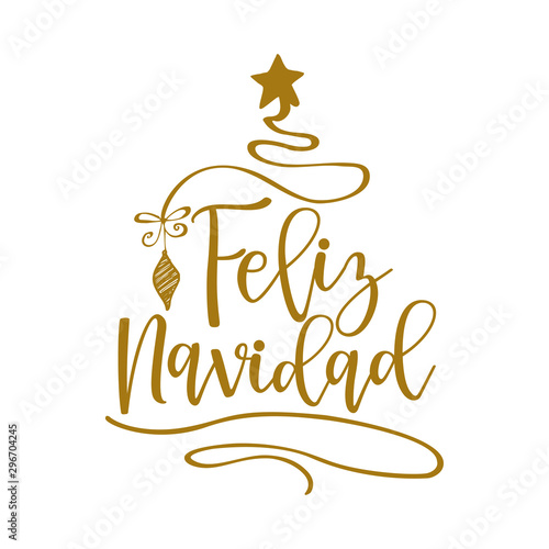 Feliz Navidad - Calligraphy phrase for Christmas. Hand drawn lettering for Xmas greetings cards, invitations.  