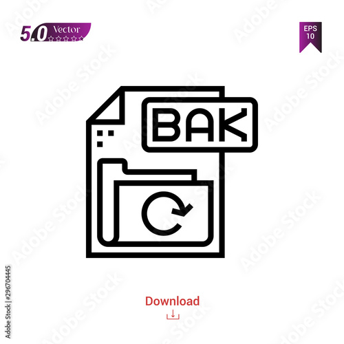 Outline bak file icon isolated on white background. Popular icons for 2019 year. file-types. Graphic design, mobile application, logo, user interface. EPS 10 format vector