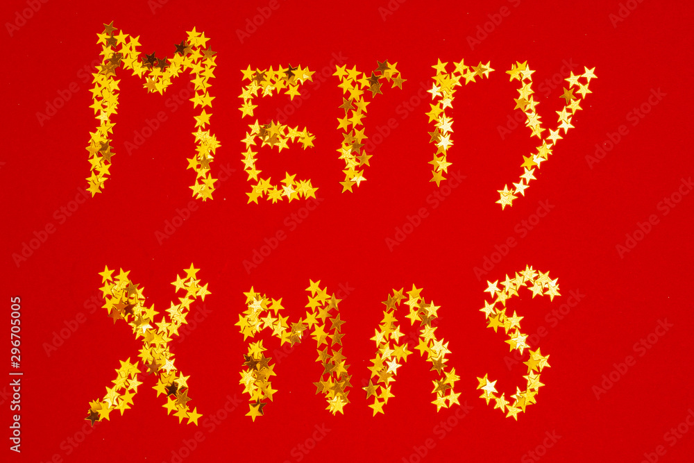 Christmas holiday decoration on bright red background Christmas holiday decoration on bright red background