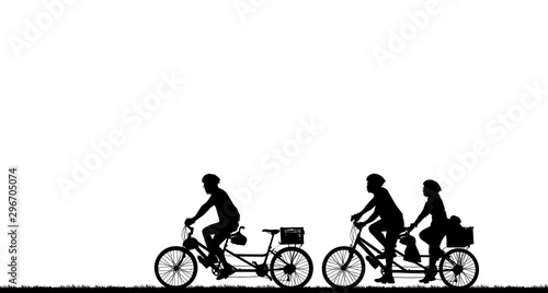 silhouette happy family and bike on white background