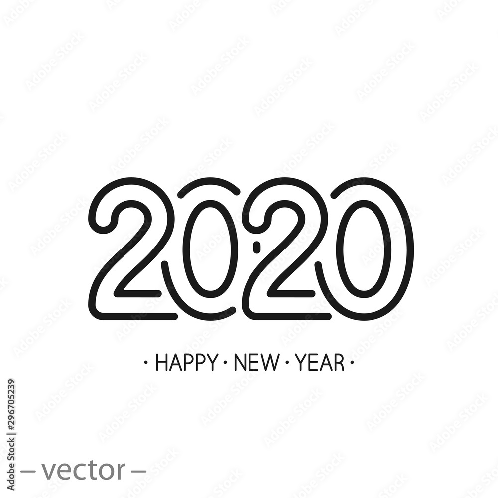 2020 happy new year icon, logo for calendar, christmas design, thin line web symbol on white background - editable stroke vector illustration eps10 2020 happy new year icon, logo for calendar, christmas design, thin line web symbol on white background - editable stroke vector illustration eps10