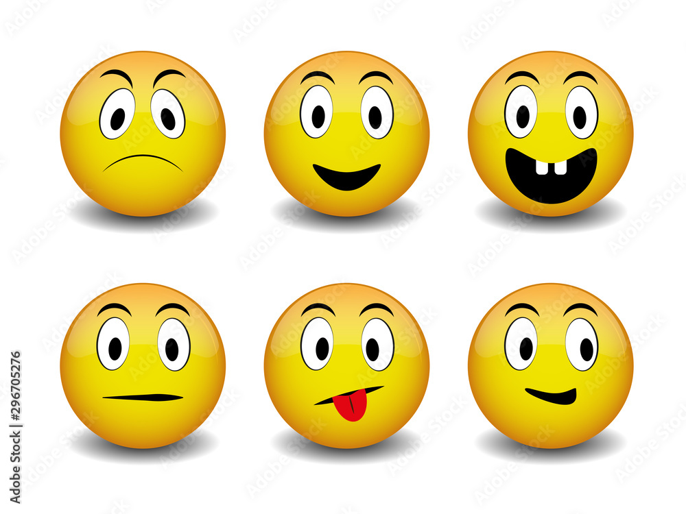 Set of vector emotions isolated on a white background. Yellow round smiles. Set of vector emotions isolated on a white background. Yellow round smiles.