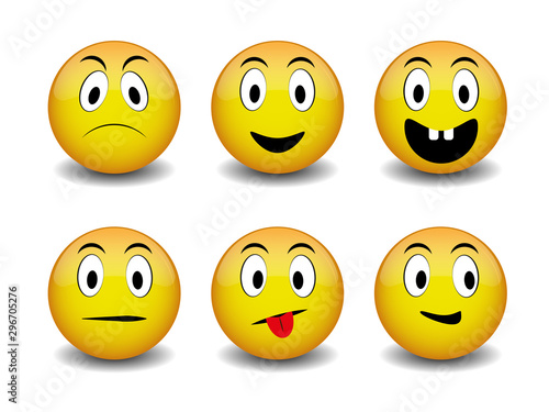 Set of vector emotions isolated on a white background. Yellow round smiles.