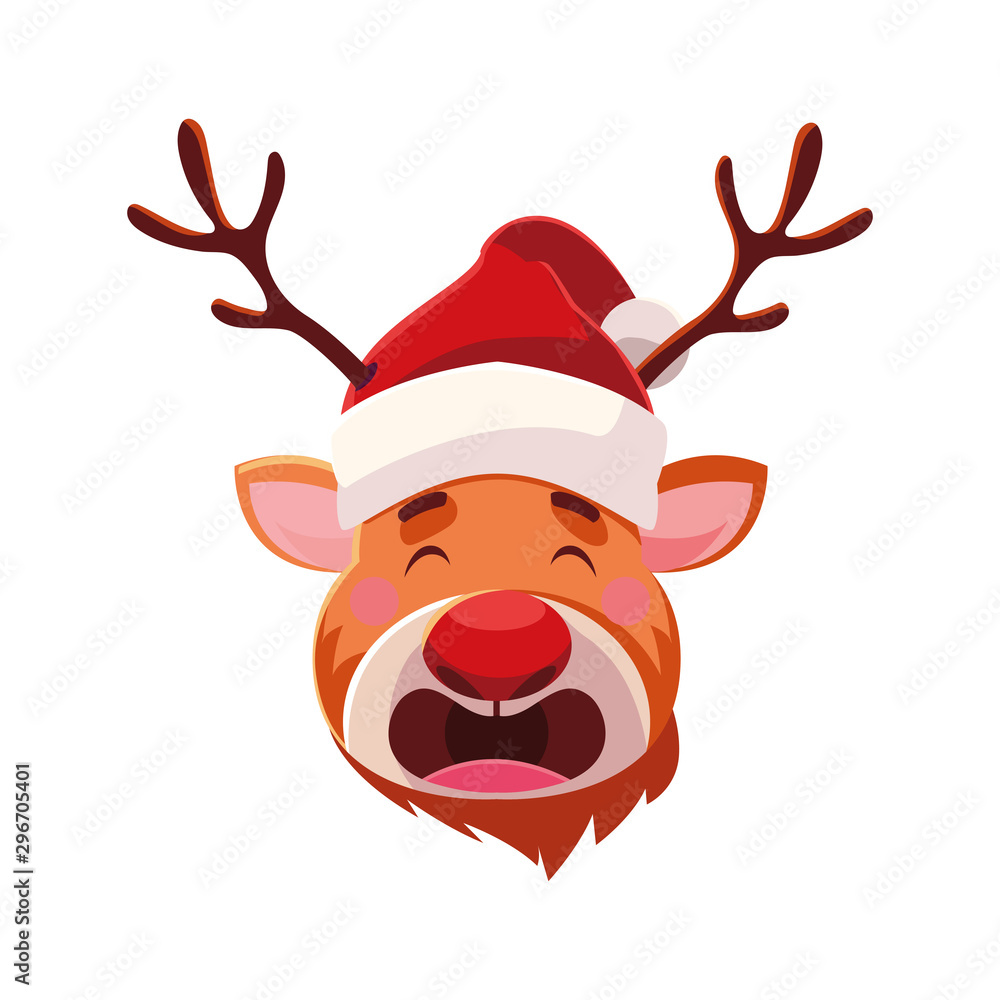 head of reindeer with hat on white background head of reindeer with hat on white background