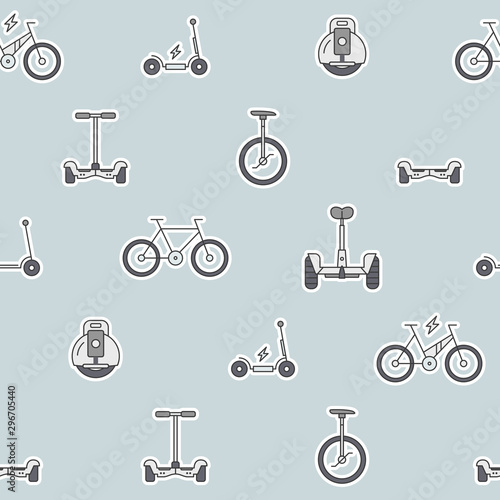 Scooter and electric transport background - Vector color seamless pattern of vehicles for graphic design