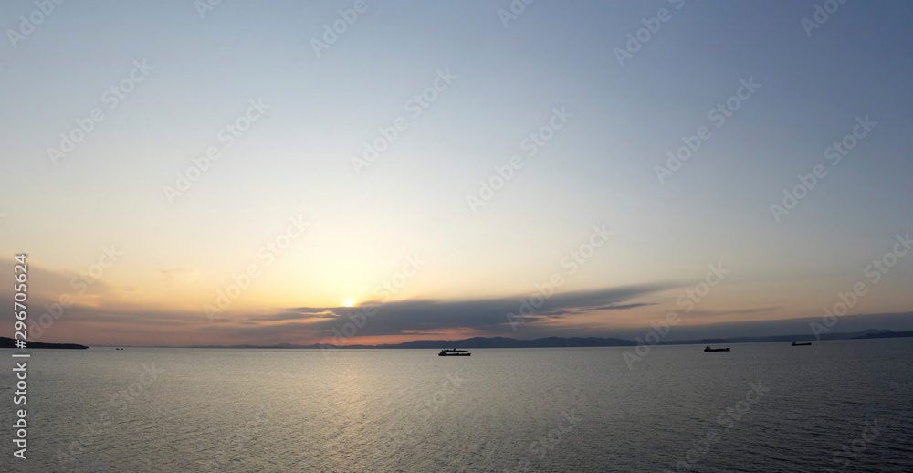 Panorama of the Amur Bay at sunset.