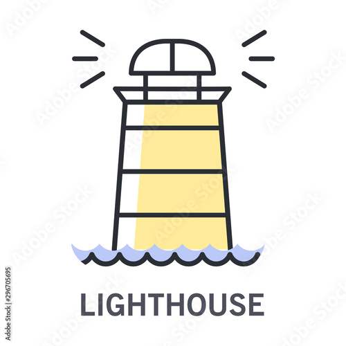 Cruise element and lighthouse or beacon, marine symbol, isolated icon