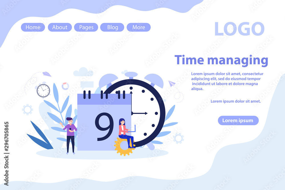 Time management concept web page.Flat vector illustration isolated on white background. Can use for web banner, infographics, web page. Time management concept web page.Flat vector illustration isolated on white background. Can use for web banner, infographics, web page.