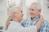 Photo of two pretty aged people pair feelings slow dance anniversary holiday celebration comfortable flat indoors