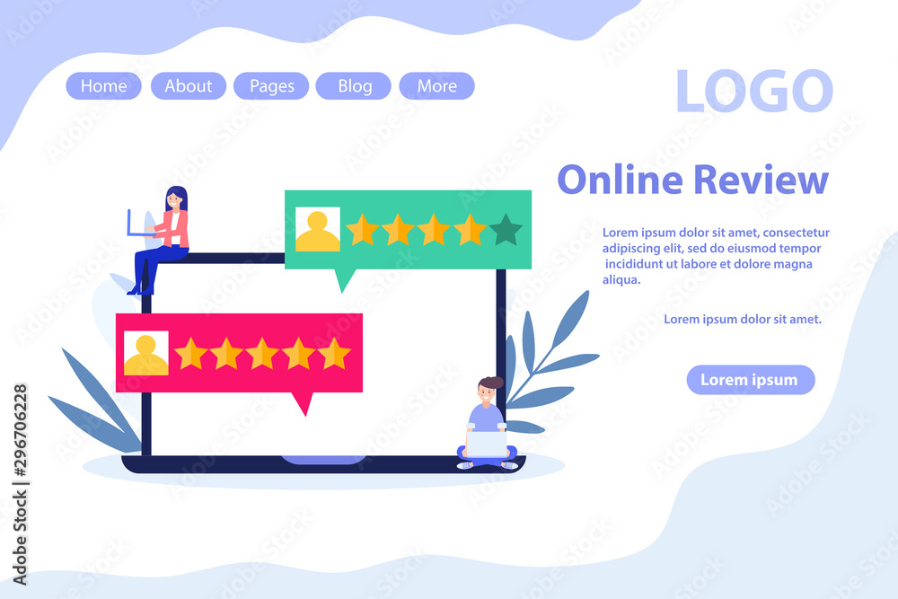Customer reviews, giving feedback web page.Flat vector illustration isolated on white background. Can use for web banner, infographics, web page. Customer reviews, giving feedback web page.Flat vector illustration isolated on white background. Can use for web banner, infographics, web page.