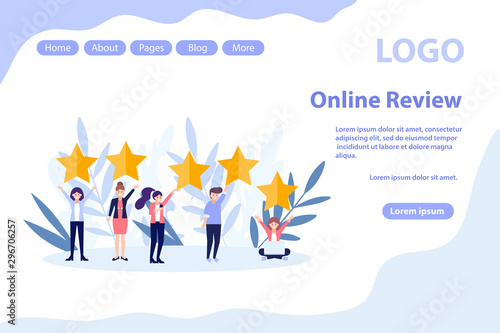 Customer reviews, giving feedback web page.Flat vector illustration isolated on white background. Can use for web banner, infographics, web page.