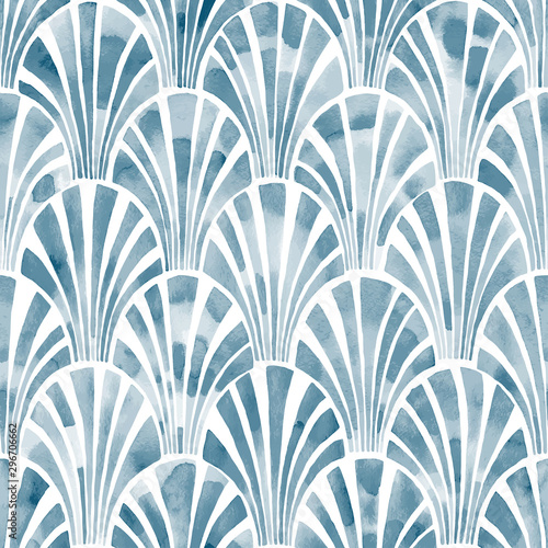 Seamless watercolor pattern. Seigaiha wave ornament. Japanese style print. Vector illustration.