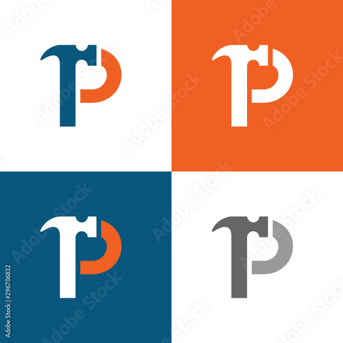 P letter and hammer logo template, repair or renovation design concept
