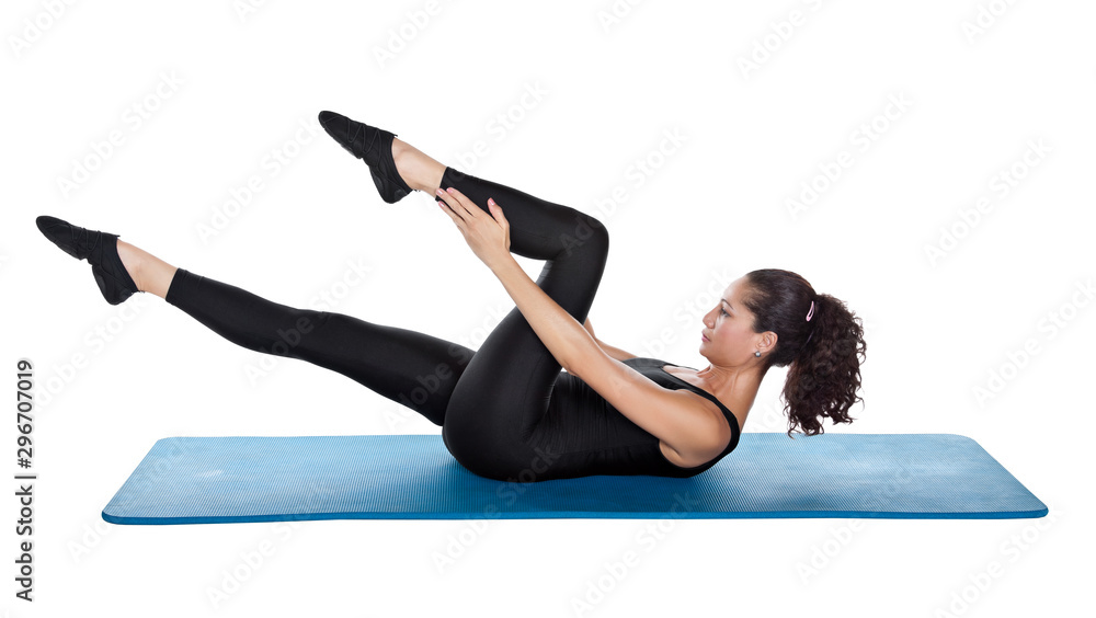 single leg stretch pilates Stock Photo