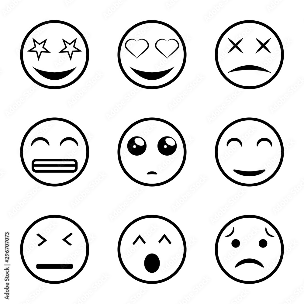 Set of outline emoticons, emoji Set of outline emoticons, emoji