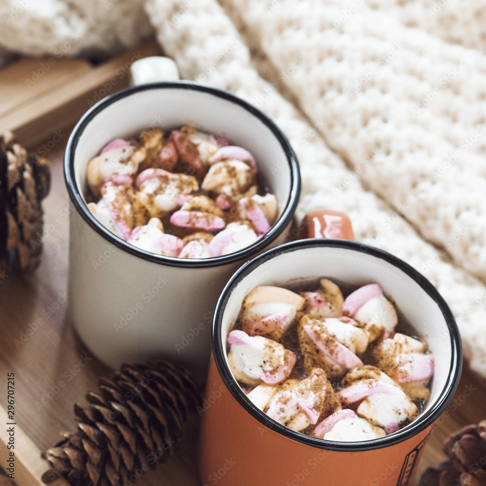 Cones and blanket near hot chocolate Cones and blanket near hot chocolate
