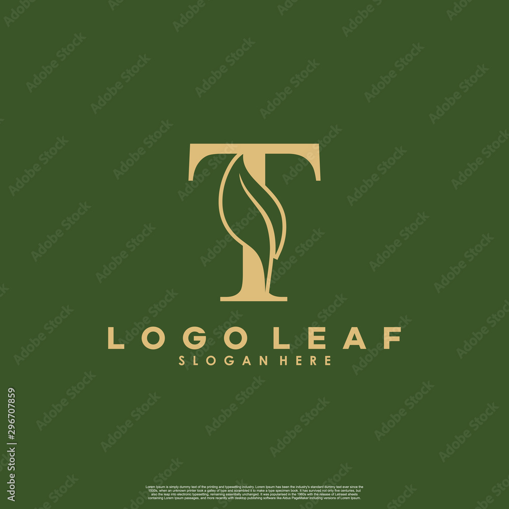 Letter T With Leaf Logo. Green leaf logo icon vector design. Landscape ...