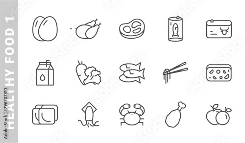 healthy food 1 icon set. Outline Style. each made in 64x64 pixel
