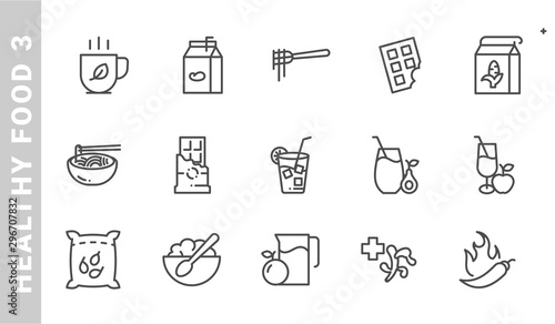 healthy food 3 icon set. Outline Style. each made in 64x64 pixel
