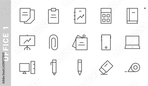 office 1 icon set. Outline Style. each made in 64x64 pixel
