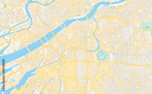 Obraz na plátně Printable street map of Osaka, Japan