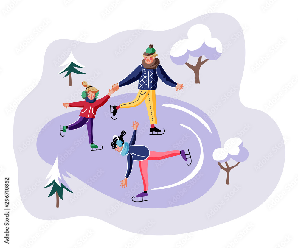 Family skating flat vector illustration Family skating flat vector illustration