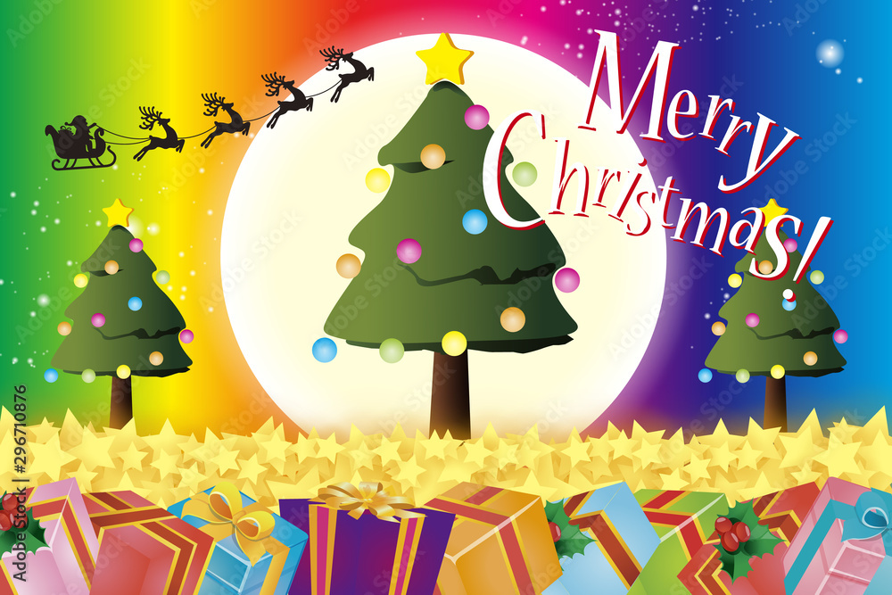 Vecteur Stock Background Wallpaper Vector Illustration Design Clip Art Free Size Happy Party Image Merry Christmas イラスト背景素材 メリークリスマスパーティー プレゼント 飾り 無料 虹色 レインボーカラー 贈り物 Adobe Stock