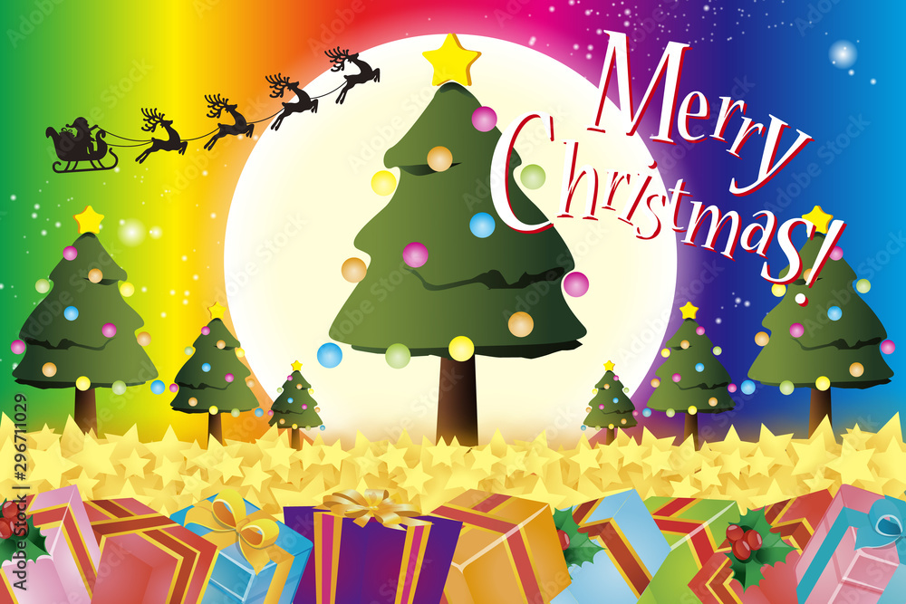 Vecteur Stock Background Wallpaper Vector Illustration Design Clip Art Free Size Happy Party Image Merry Christmas イラスト背景素材 メリークリスマスパーティー プレゼント 飾り 無料 虹色 レインボーカラー 贈り物 Adobe Stock