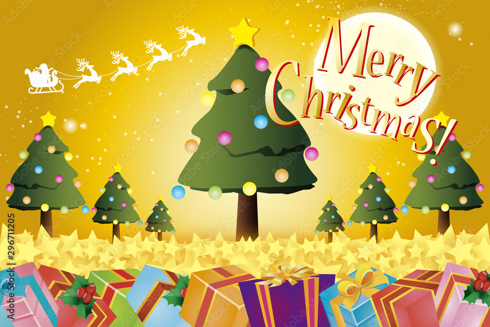 Background Wallpaper Vector Illustration Design Clip Art Free Size Happy Party Image Merry Christmas ベクターイラスト素材 メリークリスマス もみの木 楽しいパーティー プレゼント 飾り 無料 ゴールド Vector De Stock Adobe Stock