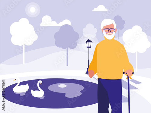old man walking in park in the city