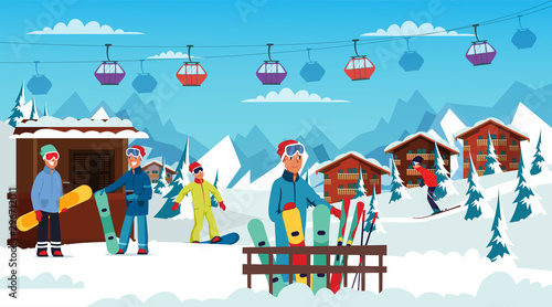 Winter holidays rest flat vector illustration