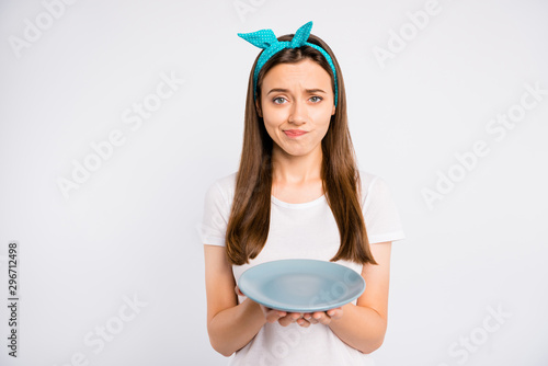 Obraz na plátně Close-up portrait of her she nice attractive lovely hungry girl holding in hands