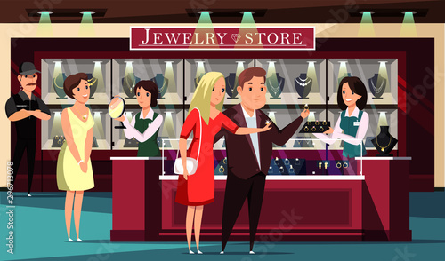 Jewelry store, boutique flat vector illustration