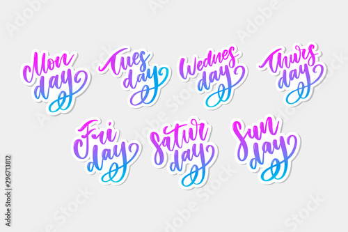 Vector handwritten week days and symbols set. Ink font. Stickers for planner and other. Clipart. Isolated.