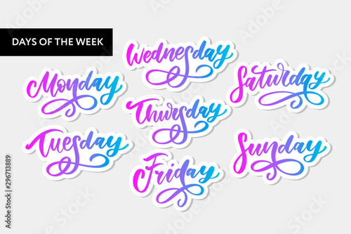 Vector handwritten week days and symbols set. Ink font. Stickers for planner and other. Clipart. Isolated.