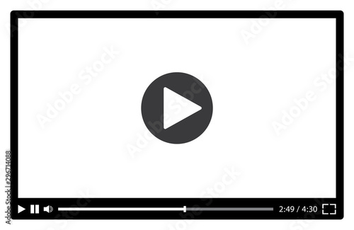 Video player for web in black and white. Vector illustration photo