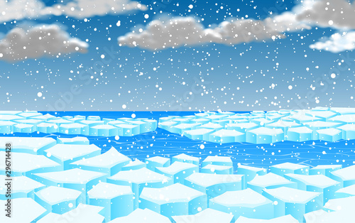 landscape of glacier at the ocean in snow day