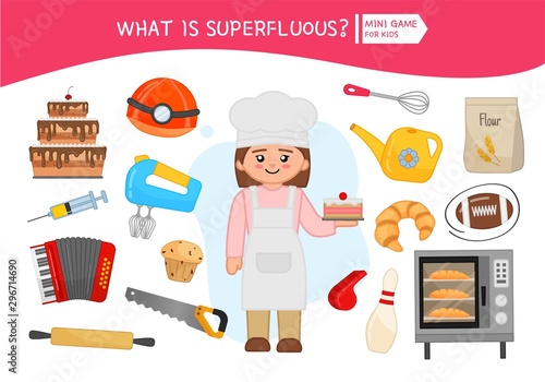 Educational game for children. Cartoon baker. Circle the objects that is unnecessary. 