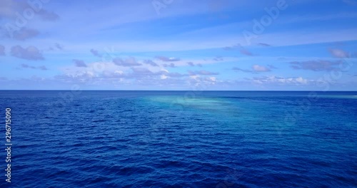 astonishing horizon view, endless open ocean meeting the beautiful blue sky with fantastic cloud formation, aerial drone background shot with copy space photo