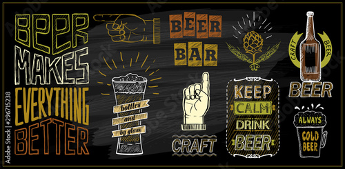 Chalk beer menu board designs set - beer bar, keep calm drink beer