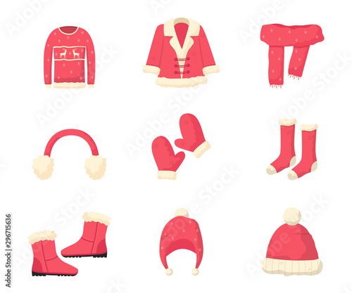 Winter clothes flat vector illustrations set