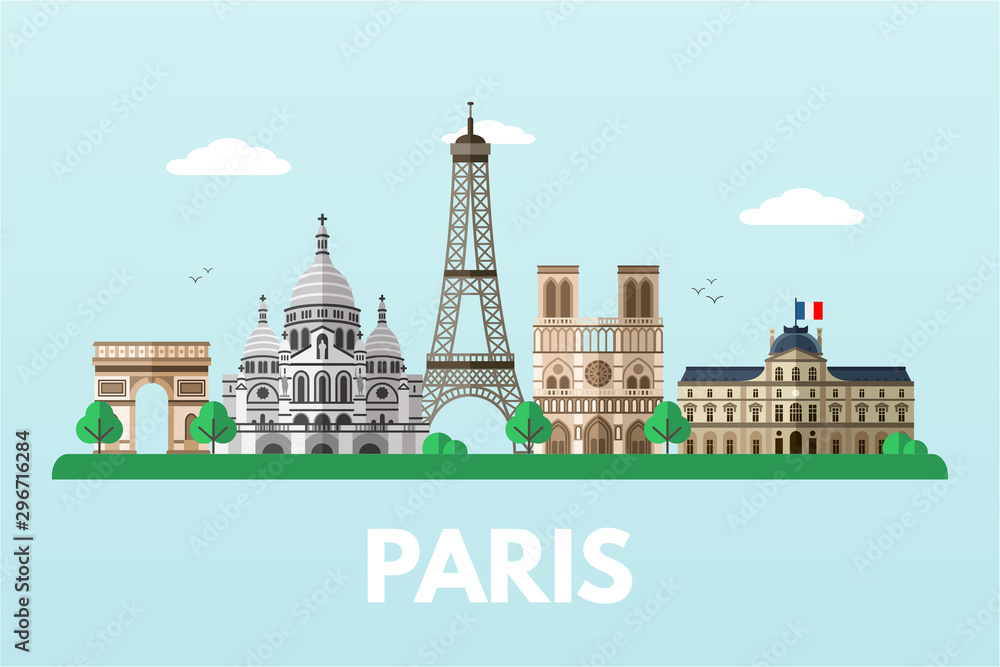 Paris city flat vector banner template