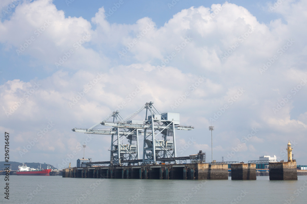 View on gantry cranes and containers in the New Port container terminal.