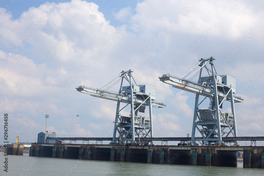 View on gantry cranes and containers in the New Port container terminal.