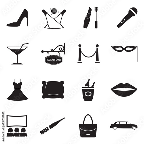 Ladies Night Icons. Black Flat Design. Vector Illustration.