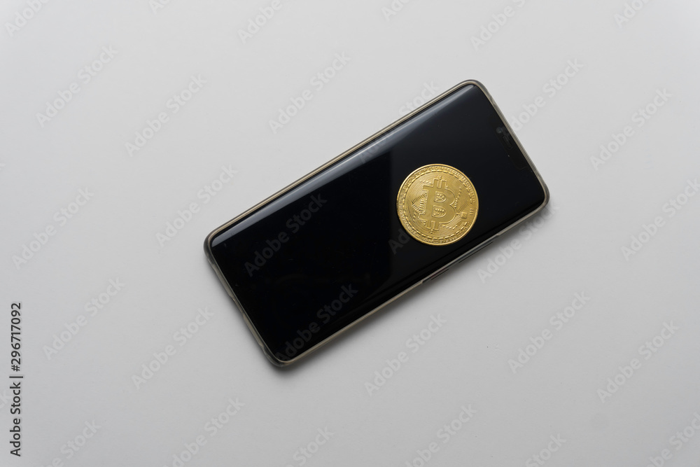 Bitcoin golden coin white back ground. Business and financel concept.