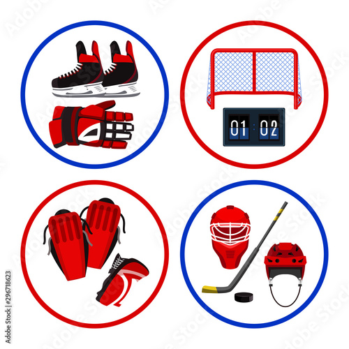 Hockey equipment flat vector illustrations set