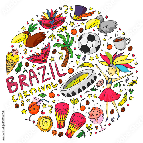 Rio de janeiro Brazil. Vector pattern with national symbols.